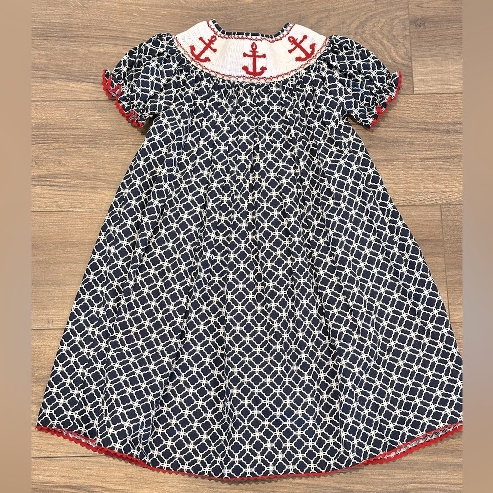 Royal Child Smocked Girls 4T Nautical Anchors Dress
